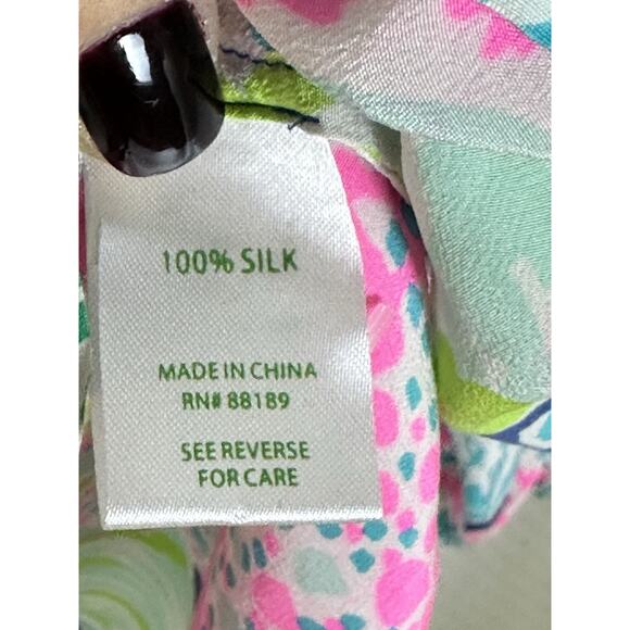 New Lilly Pulitzer Silk Elsa Multicolor Silk Floral Button Blouse Top XL - Picture 3 of 11